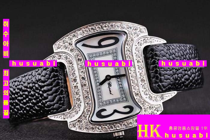 ĵ ڽð Replica Chopard Japanese Quartz MOVEMENT Polished Case Fancy diamond Bezel Black Bracelet Women. sa-15