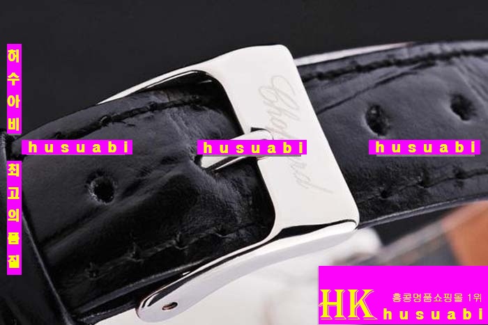 ĵ ڽð Replica Chopard Japanese Quartz MOVEMENT Polished Case Black Leather Bracelet Women. sa-8
